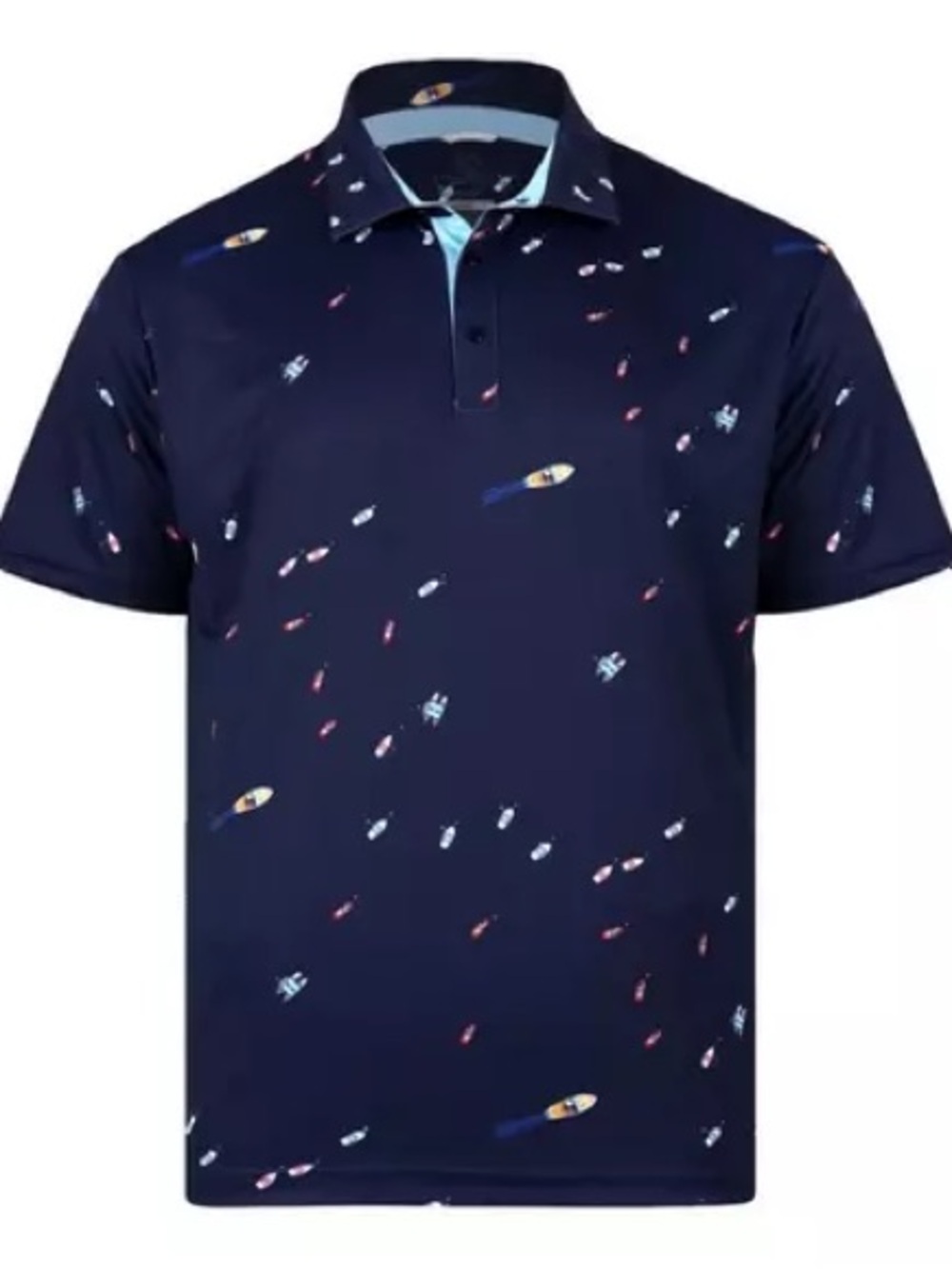 Men's Navy Short-Sleeve Polo with Micro Boat Print